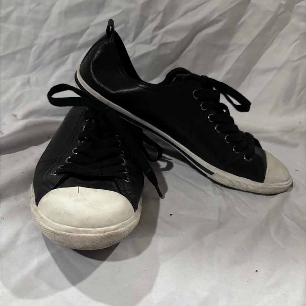 Prada Black Leather Low Top Sneakers/Trainers